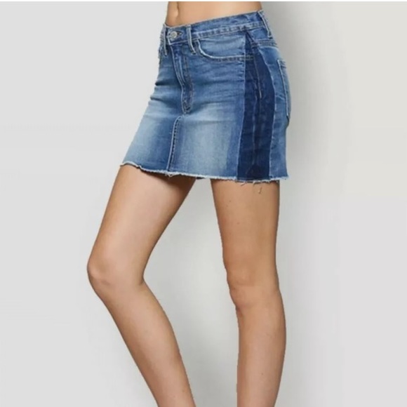 Flying Monkey Tuxedo Metal Moon Mini Skirt Two-Tone Denim Skirt Sz 27 - Picture 1 of 4